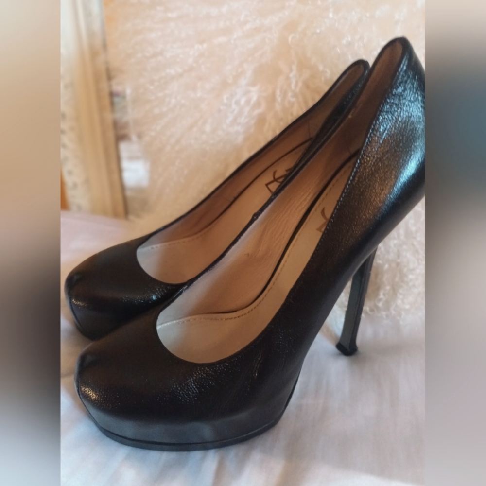 YSL Platform Heels Black Leather Sz 39 US 9